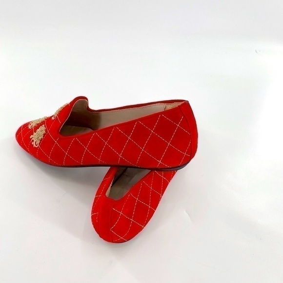 Jacques Levine Red Suede quilted Loafers Size 8 - Picture 6 of 13